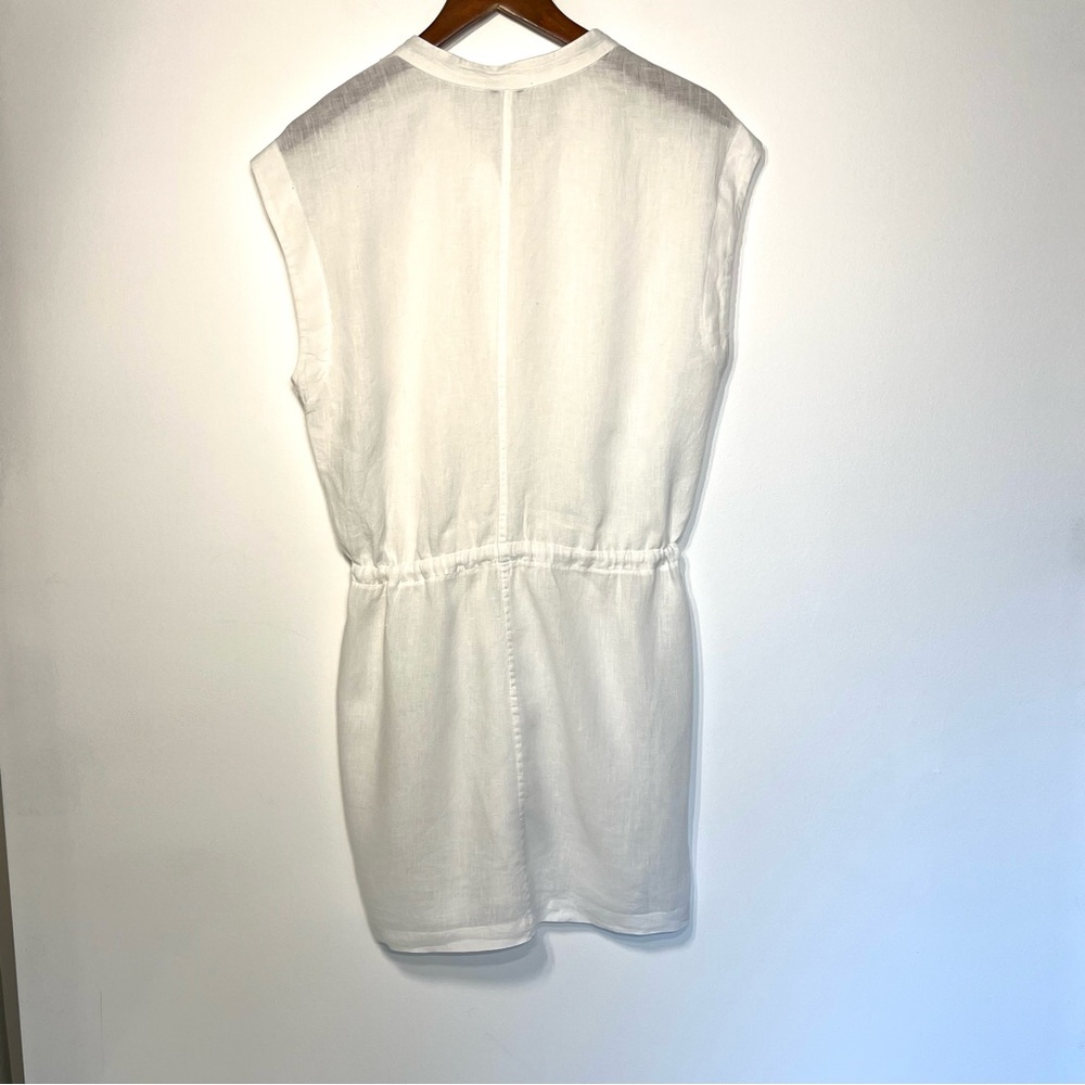 JAMES PERSE 100% Linen Drawstring Dress, mini, white hidden button 3, la… - Picture 5 of 6